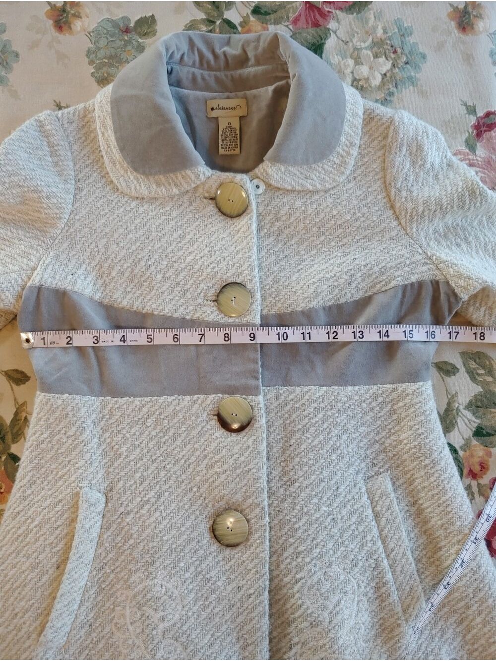 Anthropologie Elevenses Rockwell Wool Blend Retro Look Pea Coat Size 0 Cream - Picture 10 of 16